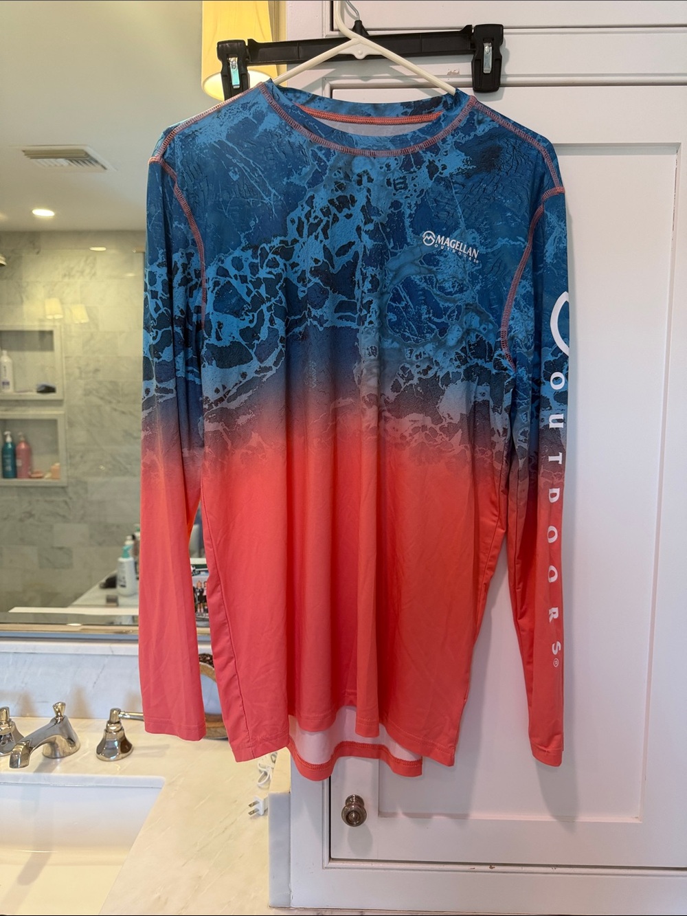 Magellan Outdoors Blue and Coral Gradient Long-Sleeve Swim Rash Guard